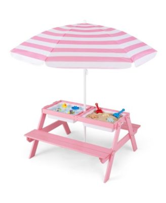 3-in-1 Picnic Water Sand Table with Umbrella, Seats 4, Ages 3-7