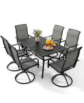 7 Piece Outdoor Swivel Dining Set Textilene Chairs with Table Patio Furniture for Garden Backyard Poolside or Deck