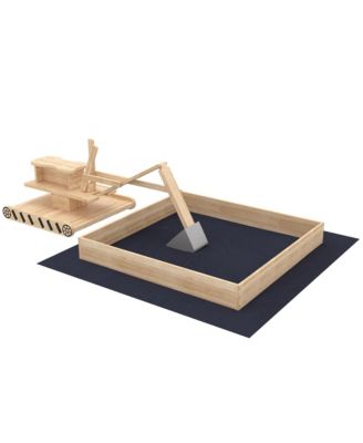 Kids Wood Sandbox with Excavator & 360-Degree Rotatable Seat, Fabric Liner, Ages 3-6