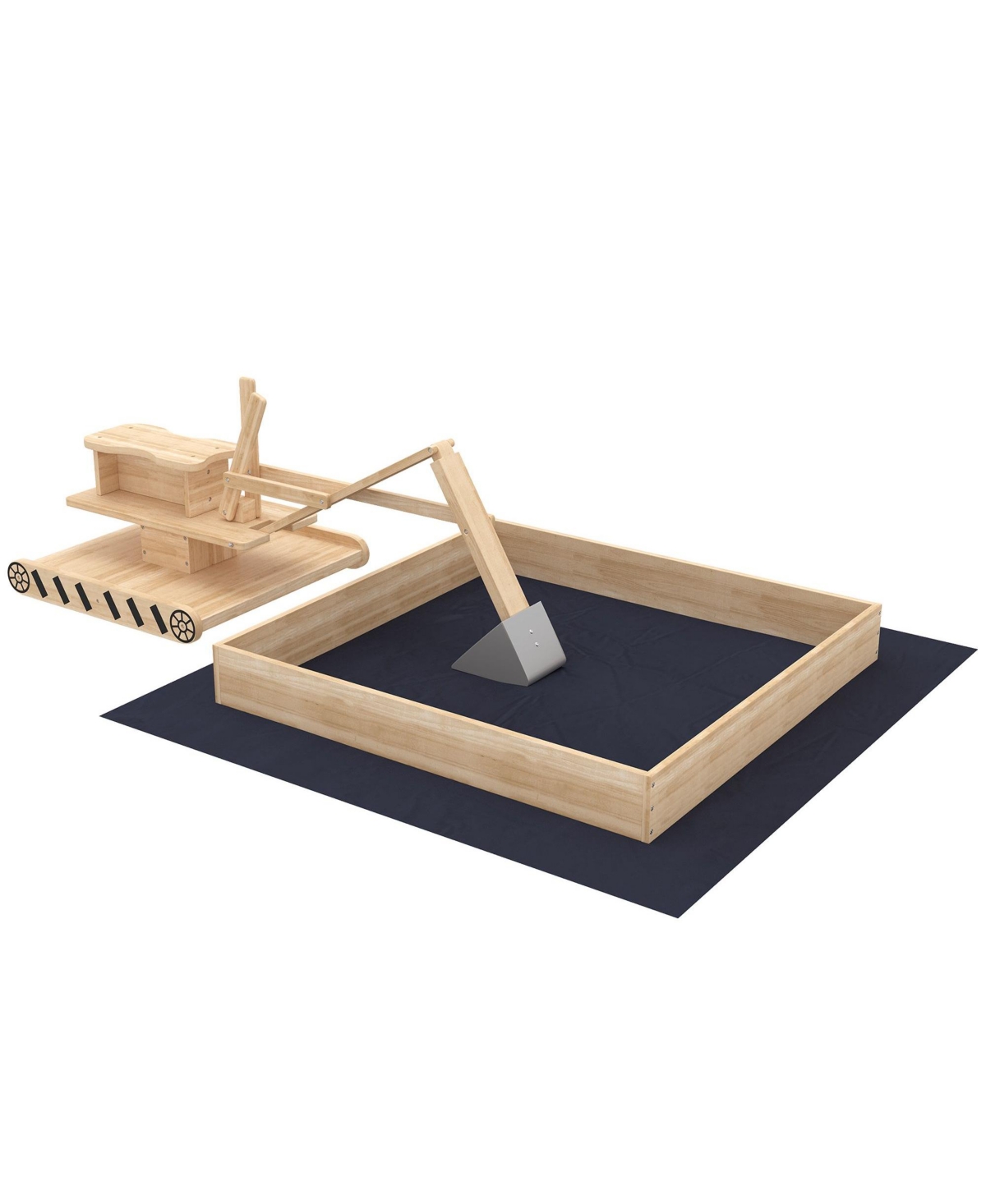 Sevorley Kids Wood Sandbox with Excavator & 360-Degree Rotatable Seat, Fabric Liner, Ages 3-6