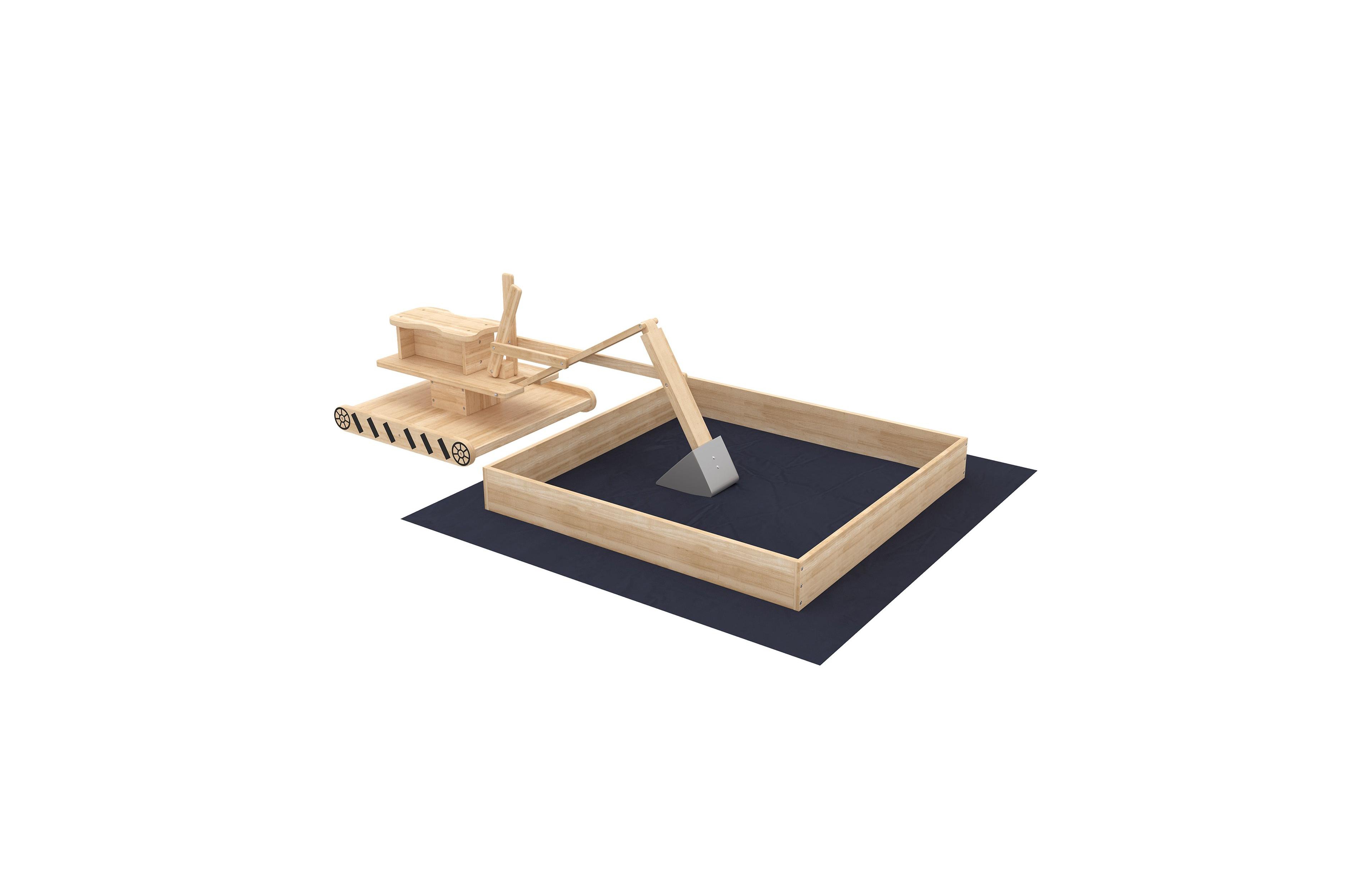 Sevorley Kids Wood Sandbox with Excavator & 360-Degree Rotatable Seat, Fabric Liner, Ages 3-6