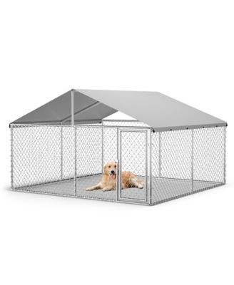 Large Outdoor Dog Kennel with Waterproof UV-Resistant Cover, Galvanized Chain Link Dog Run, Heavy Duty Pet Playpen