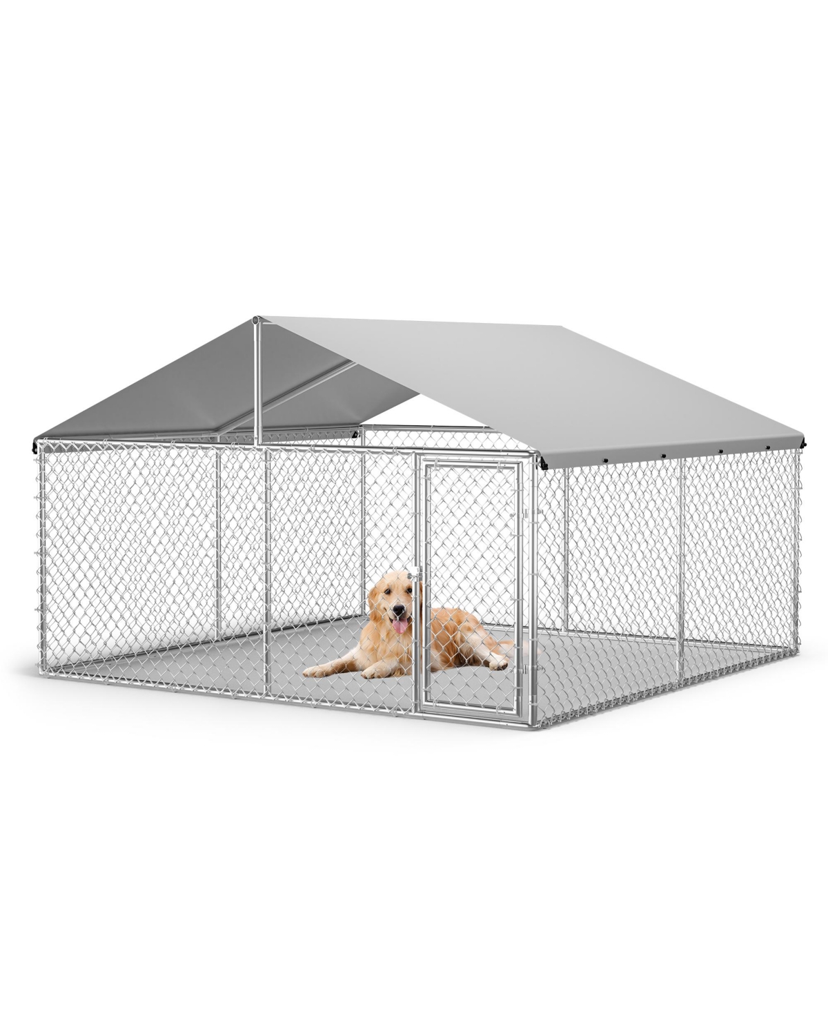Lalfpet Large Outdoor Dog Kennel with Waterproof Uv-Resistant Cover, Galvanized Chain Link Dog Run, Heavy Duty Pet Playpen