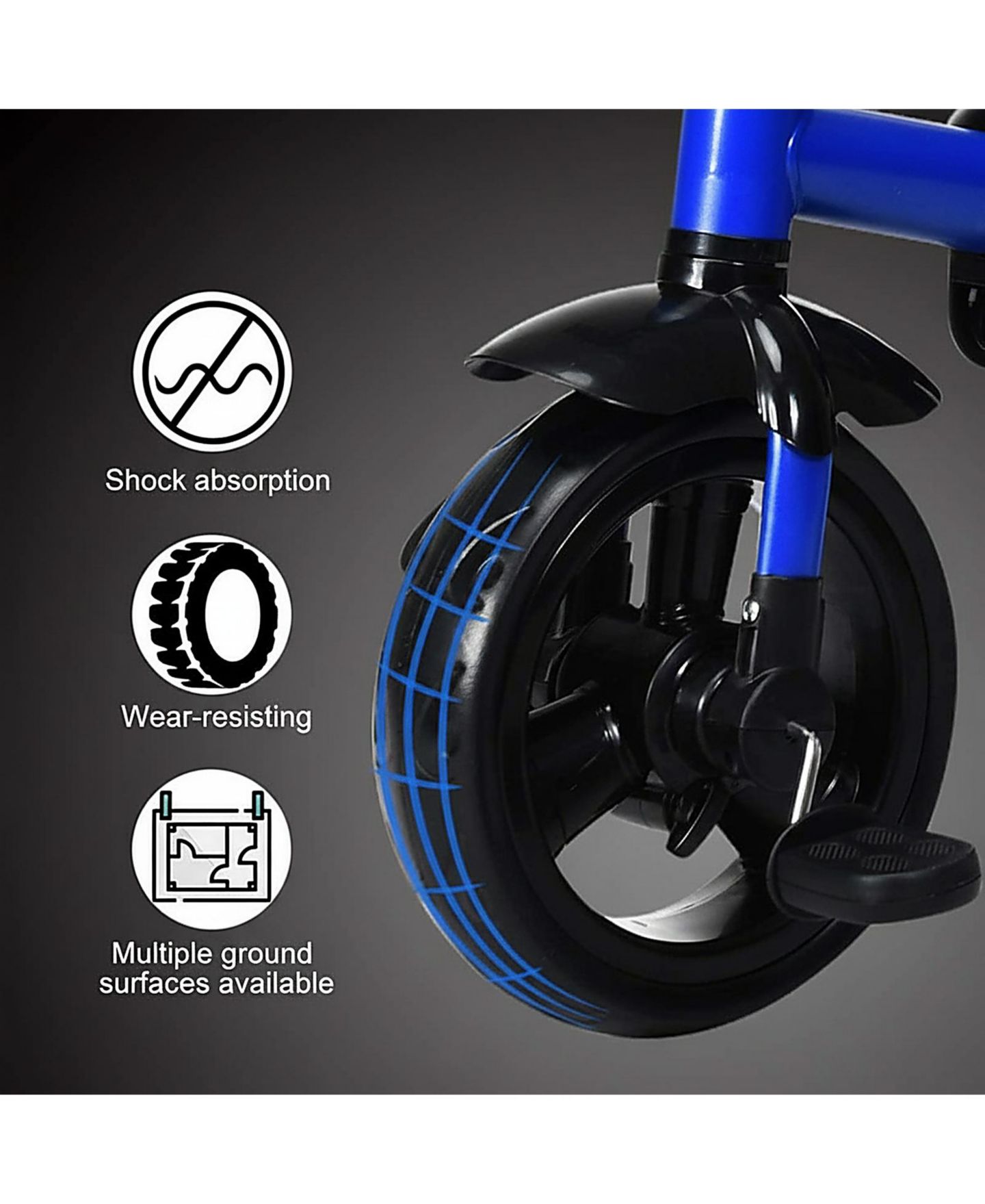 Детская игрушка HONGGE 4-in-1 Kids Tricycle with Adjustable Push Handle, 50 lbs Capacity, Ages 10 Months-5 Years, цвет: Синий — фото 7