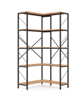 Tall 5-Tier L-Shaped Corner Bookcase with Metal Frame