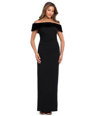 Women's Off-the-Shoulder Ruched Faux-Fur Gown