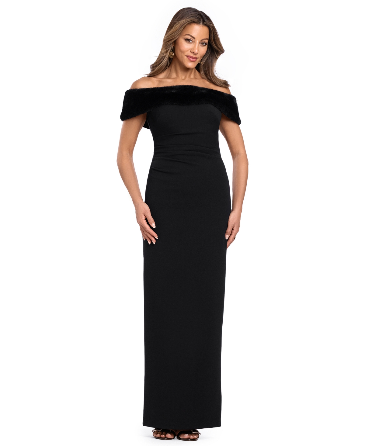 Xscape Women's Off-the-Shoulder Ruched Faux-Fur Gown