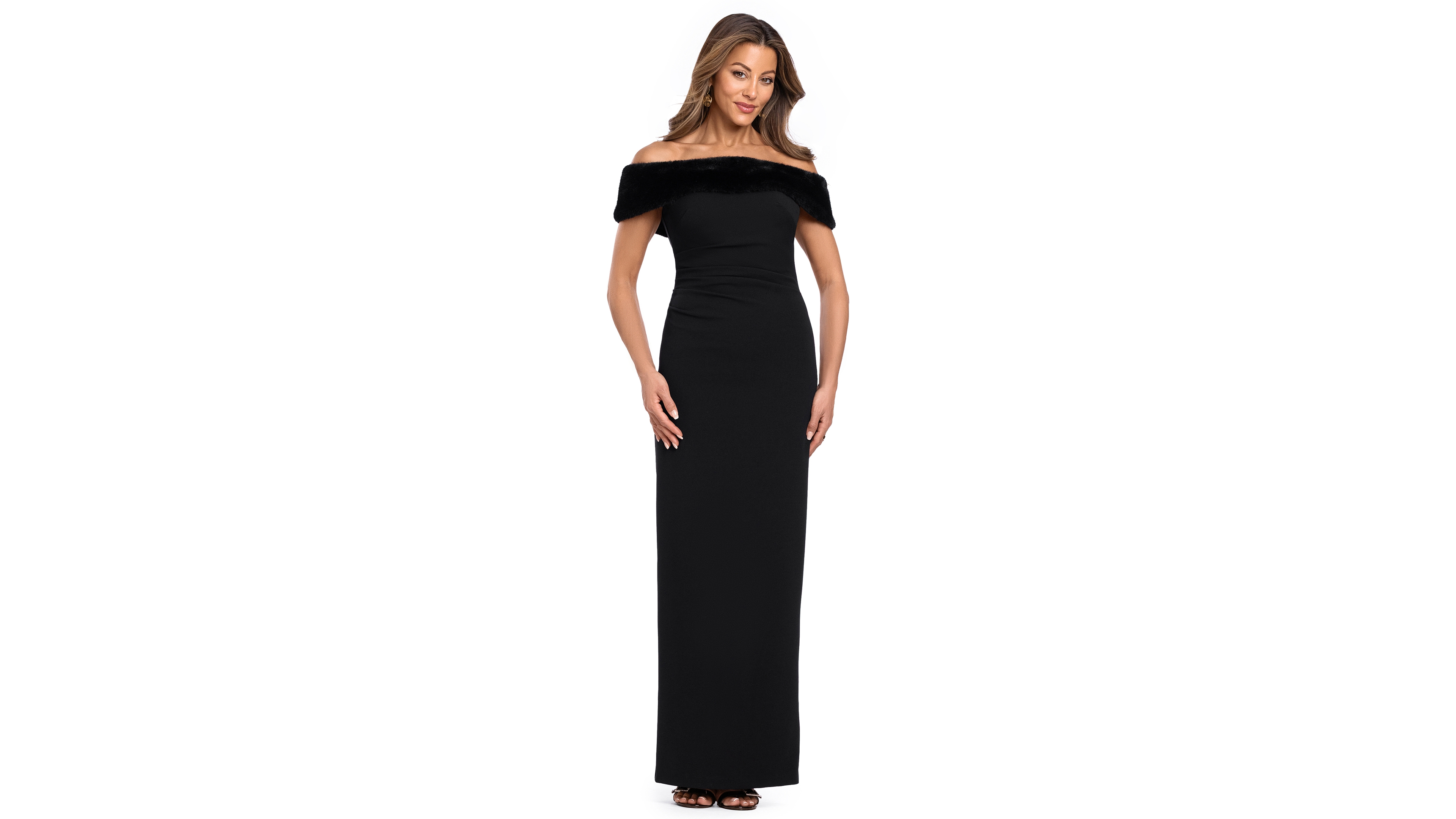 Xscape Women's Off-the-Shoulder Ruched Faux-Fur Gown