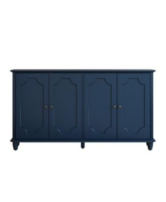63" Large Console Storage Cabinet Vintage Distressed with 4 Decorative Curved Doors