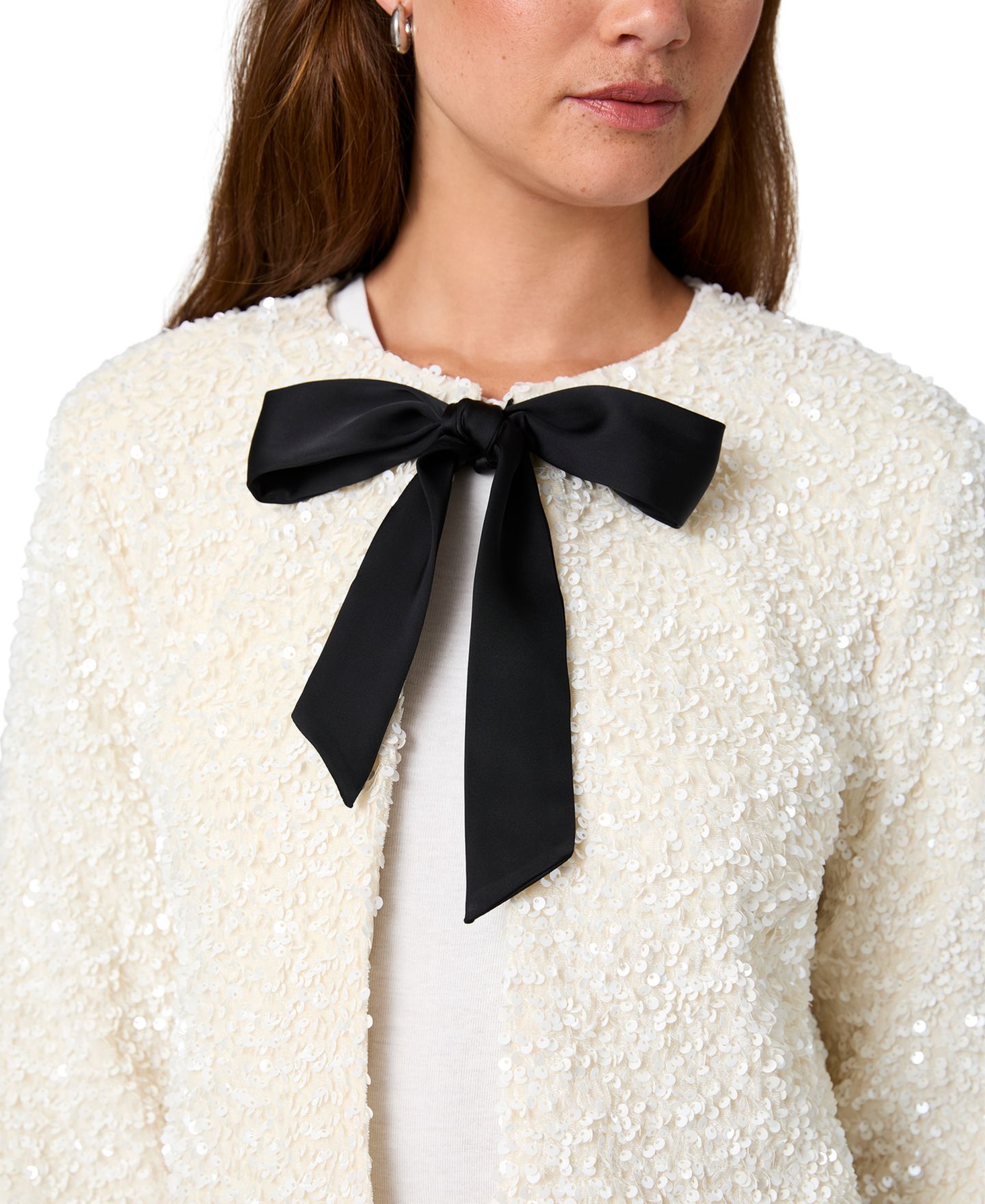 Женский топ French Connection Sequin Velvet Crop Long-Sleeve, цвет: Зимний белый / Чёрный — фото 5