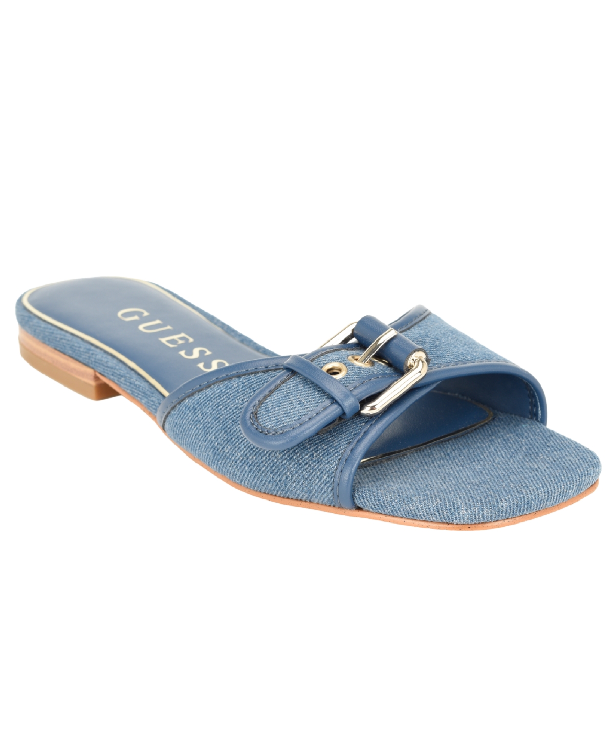 Guess Camryna Buckle Open-Toe Suede Flat Sandals - Denim Blue