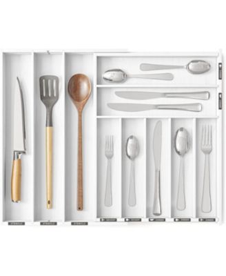Bamboo Silverware Drawer Organizer with Labels, Expandable
