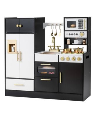 Wooden Kids Play Kitchen with Refrigerator and Coffee Maker