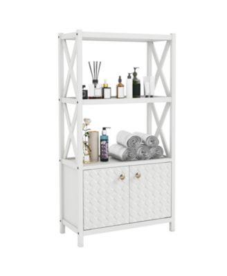 Double Door Bathroom Storage Cabinet with Open Shelves