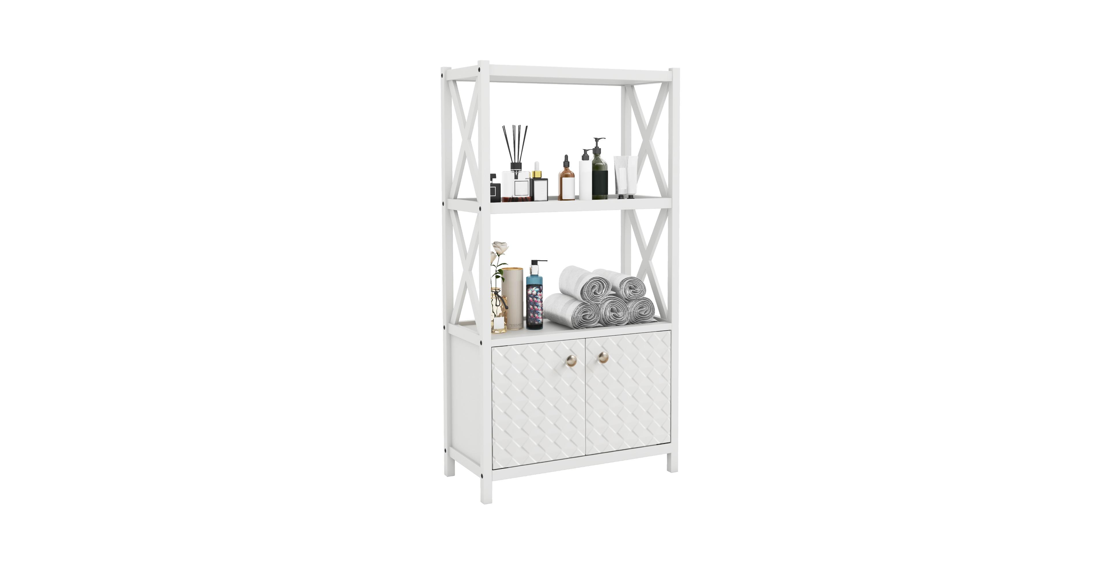 Sugift Double Door Bathroom Storage Cabinet with Open Shelves