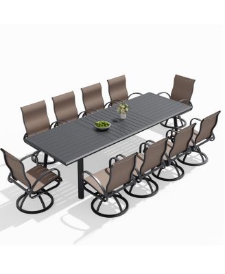 11-Piece Outdoor Aluminum Patio Dining Set Swivel Sunbrella Dining Chairs and Table with Umbrella Hole