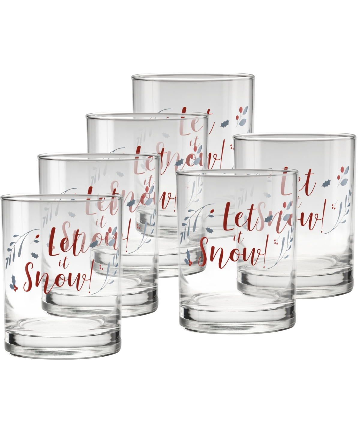 Culver Holiday Let It Snow Double Old Fashioned Glasses, Set of 6 - Clear Multi