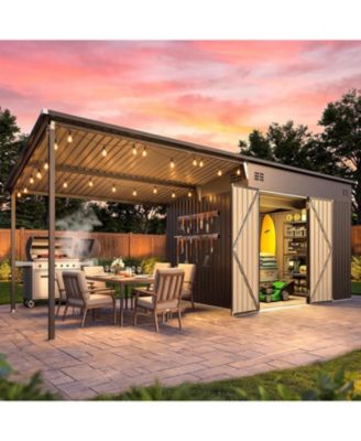20 ft. x 8 ft. Metal Outdoor Storage Shed with Hardtop Pergola - Heavy-Duty Garden and Tool Storage for Backyard and Patio