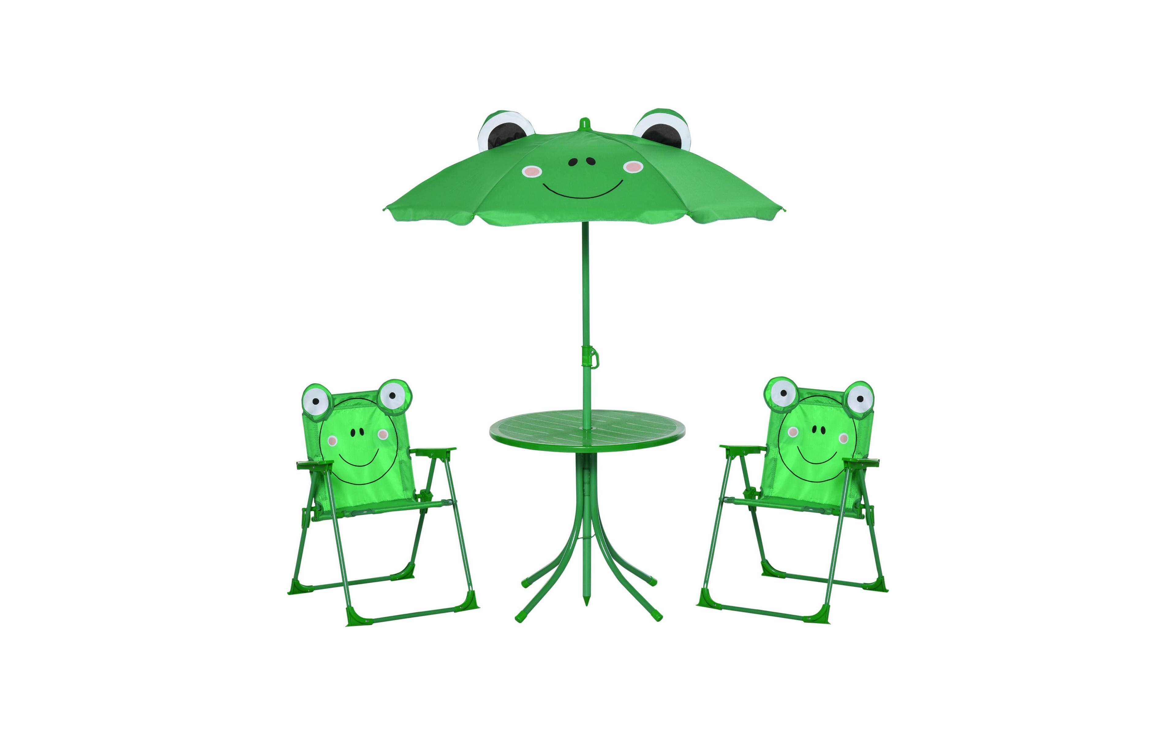 Sevorley Folding Height-Adjustable Outdoor Chairs, Table and Umbrella, 4-Piece Set, Ages 2-6