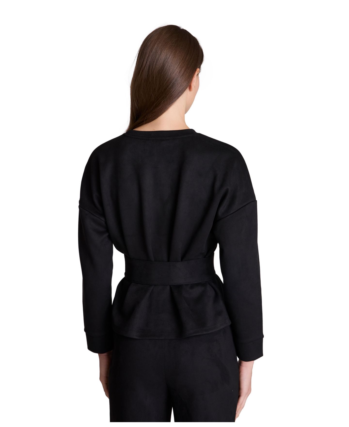 Женский свитер Kenneth Cole Faux Suede Belted Crewneck Long Sleeve Pullover, цвет: Чёрный — фото 5