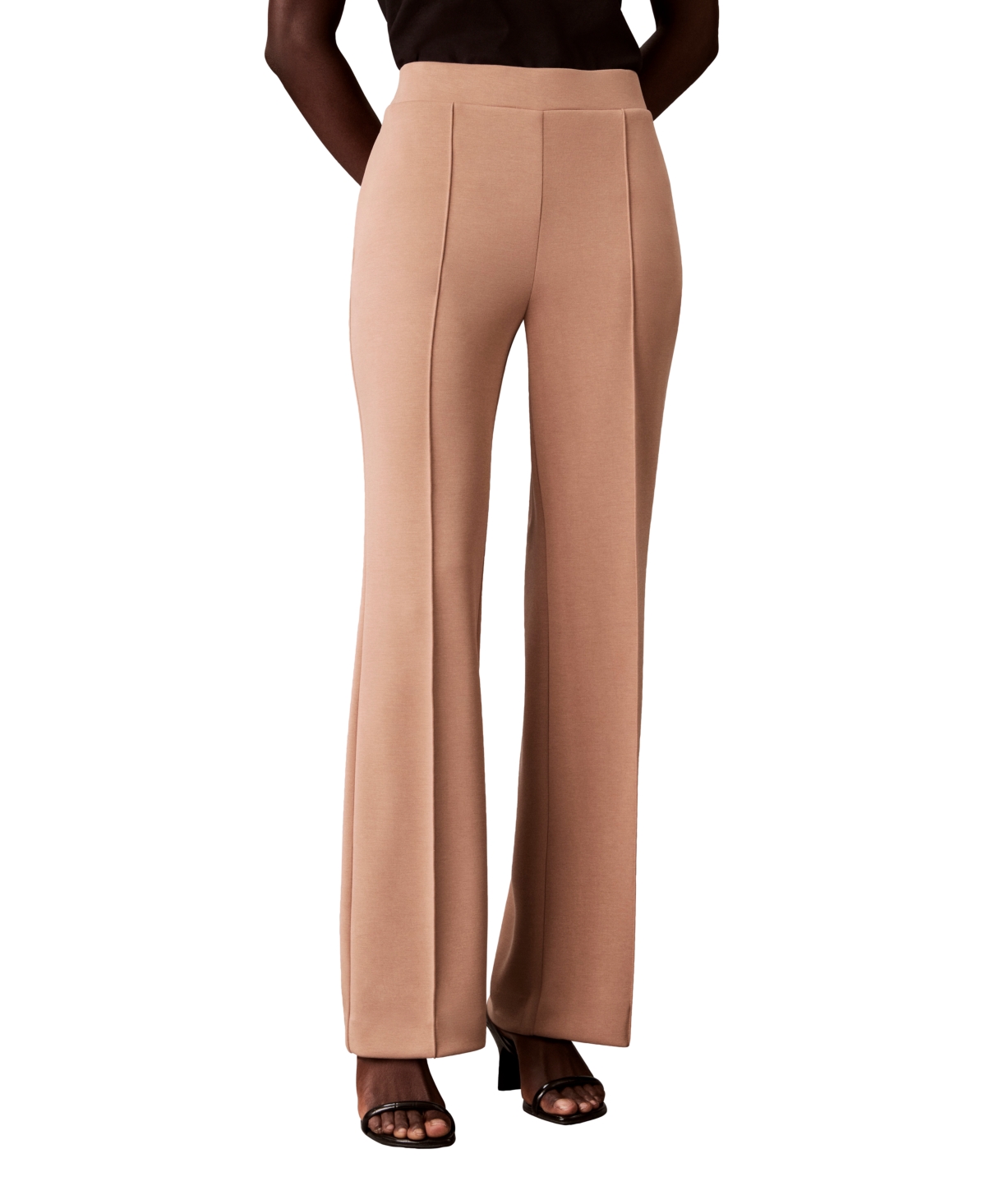 Calvin Klein Petite High-Waisted Pintuck Pull-On Trousers - Warm Nougat