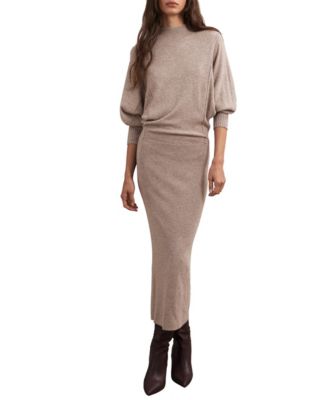 Women's Mock Neck Dolman Midi Sweater Dress