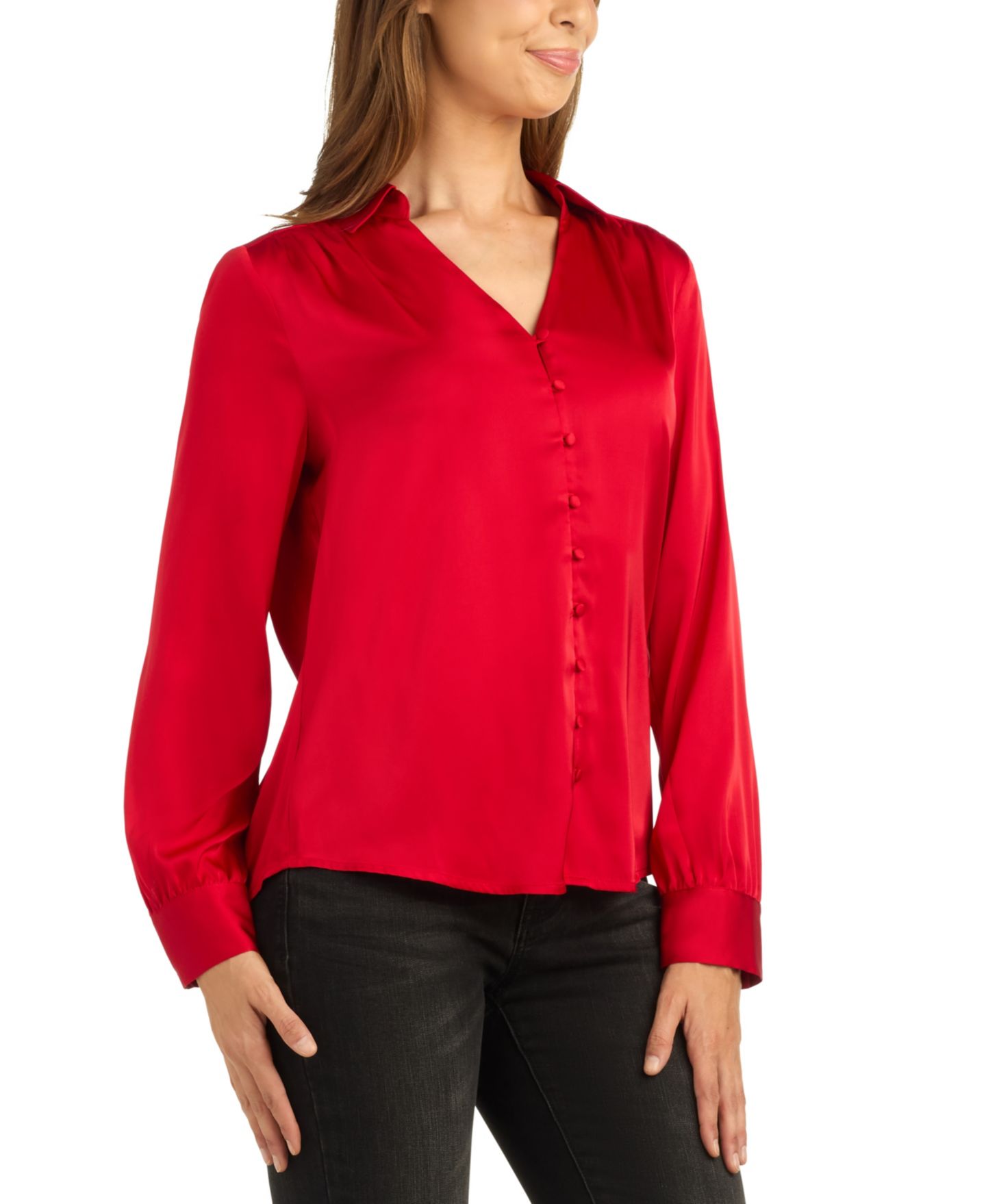 Женская блузка BCX Stretch-Satin Long-Sleeve Button-Front, цвет: Красный — фото 2