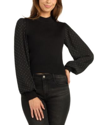 Juniors' Mock-Neck Puff-Sleeve Sweater