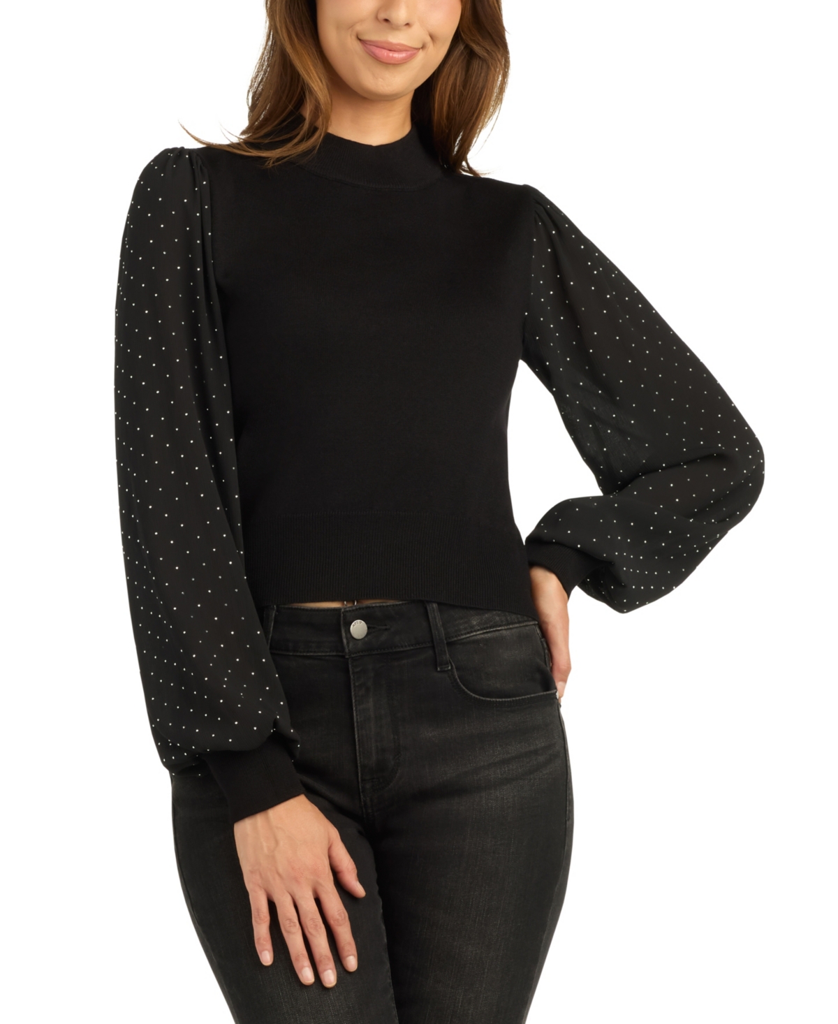 Bcx Juniors' Mock-Neck Puff-Sleeve Sweater