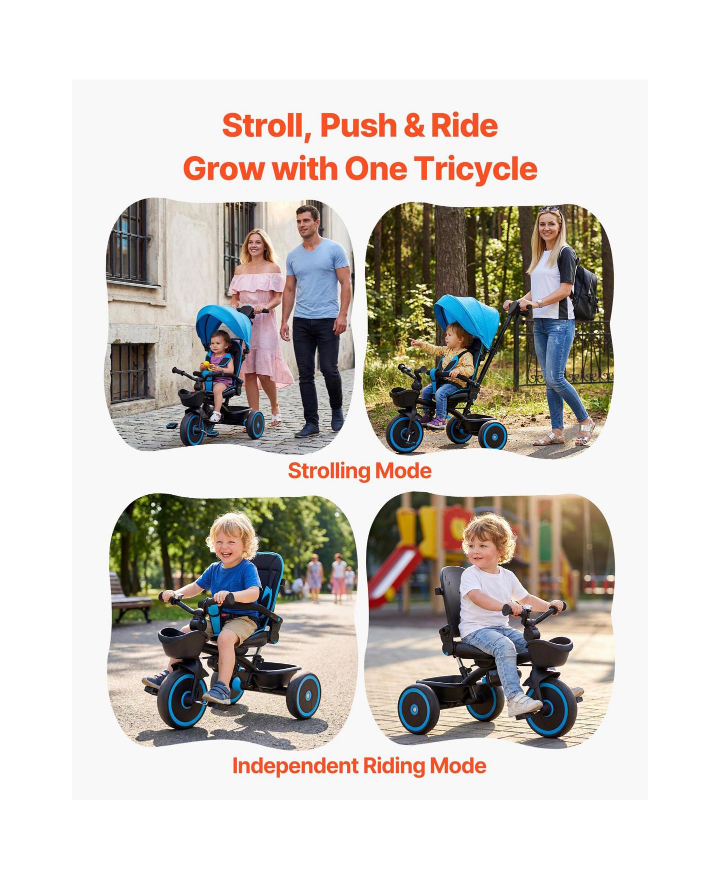Детская игрушка HONGGE 6-in-1 Convertible Tricycle with Parent Push Handle and Canopy, 55-lb. Capacity, Ages 1-5, цвет: Синий чёрный — фото 8