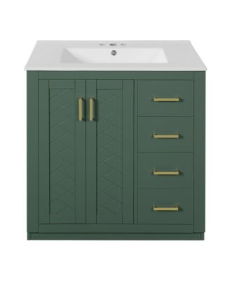 30 Inch Freestanding Bathroom Vanity, MDF Cabinet with Solid Wood Frame, Ceramic Integrated Sink, Drawer Organizer, Assembly Required