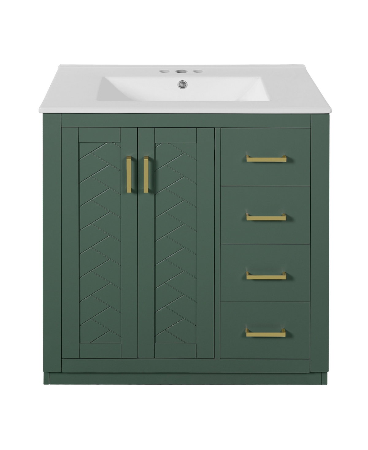 Sillysis 30 Inch Freestanding Bathroom Vanity, Mdf Cabinet with Solid Wood Frame, Ceramic Integrated Sink, Drawer Organizer, Assembly Required - Green