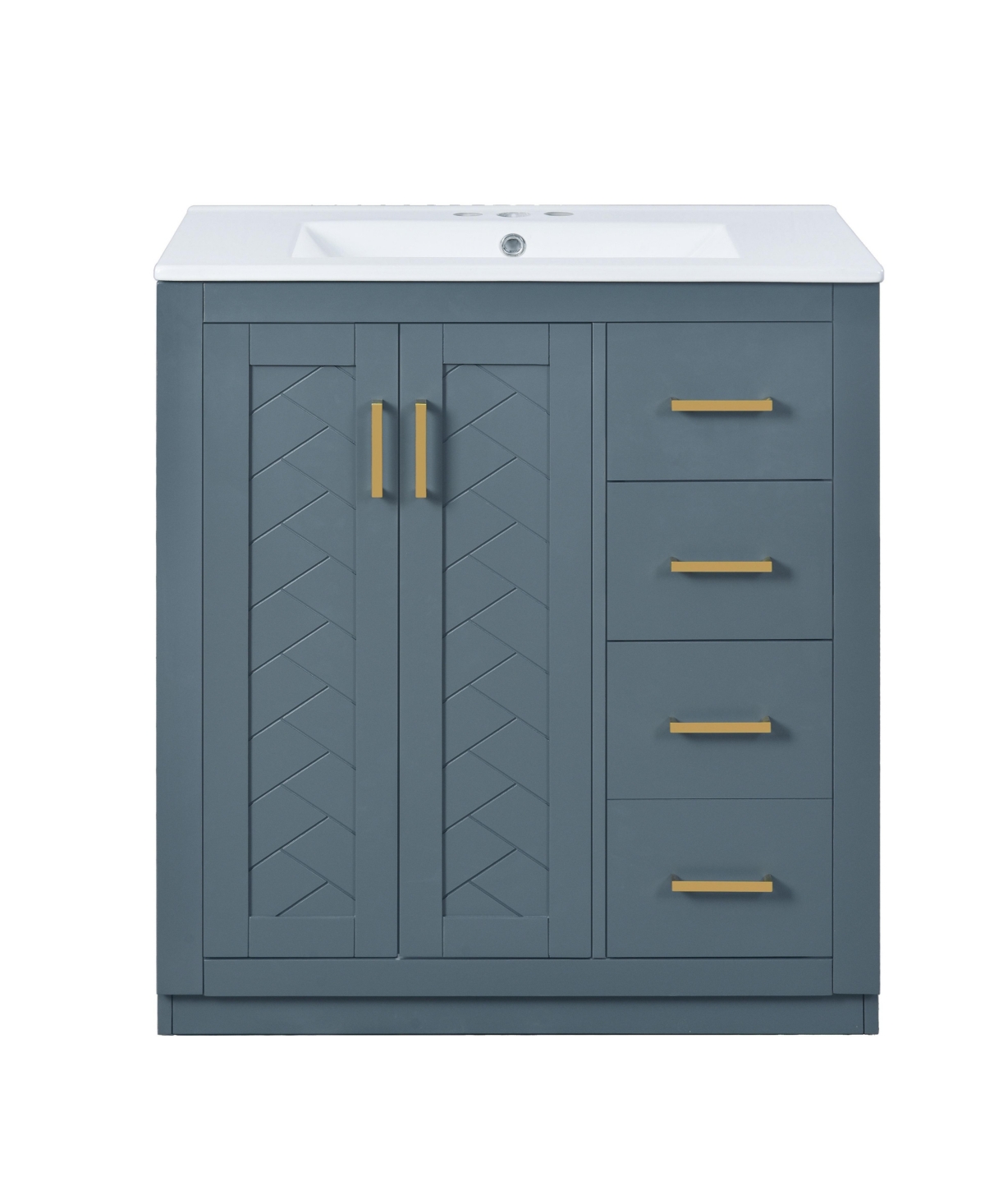 Sillysis 30 Inch Freestanding Bathroom Vanity, Mdf Cabinet with Solid Wood Frame, Ceramic Integrated Sink, Drawer Organizer, Assembly Required - Blue