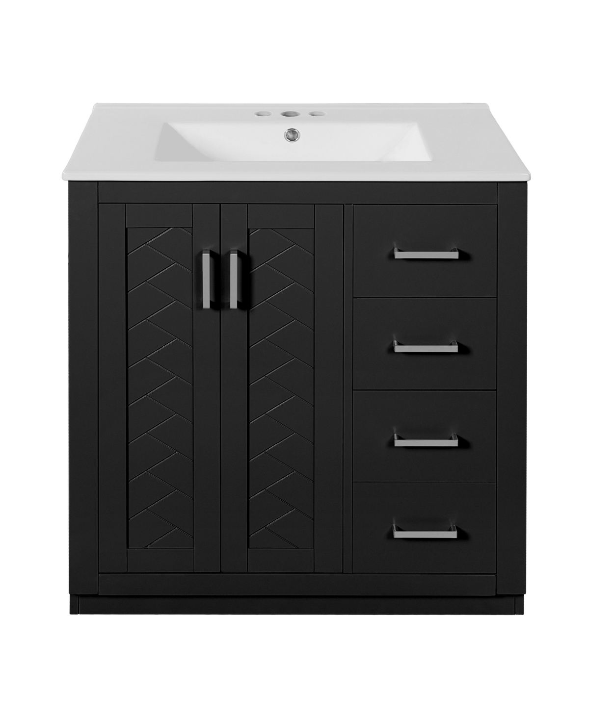 Sillysis 30 Inch Freestanding Bathroom Vanity, Mdf Cabinet with Solid Wood Frame, Ceramic Integrated Sink, Drawer Organizer, Assembly Required - Black