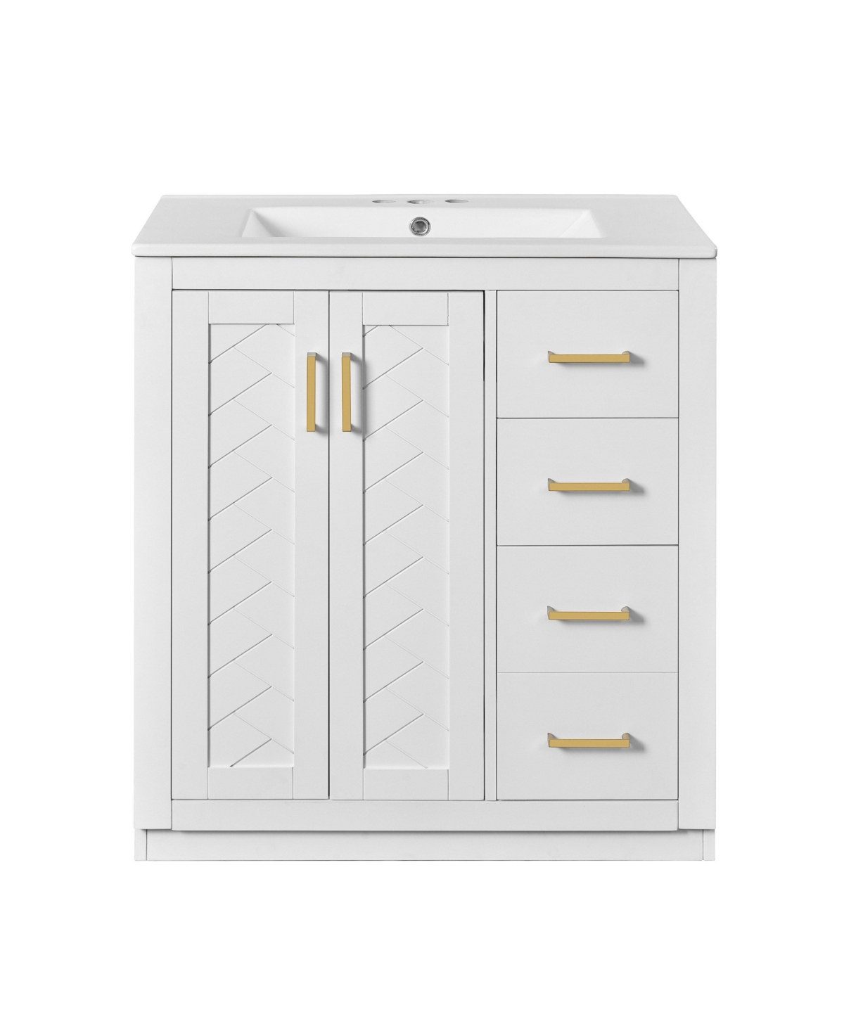 Sillysis 30 Inch Freestanding Bathroom Vanity, Mdf Cabinet with Solid Wood Frame, Ceramic Integrated Sink, Drawer Organizer, Assembly Required - White