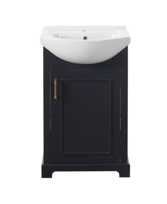 20 Inch Freestanding Bathroom Vanity, MDF Cabinet with Solid Pine Wood Parts, Ceramic Integrated Sink, Soft-Close Door, Assembly Required