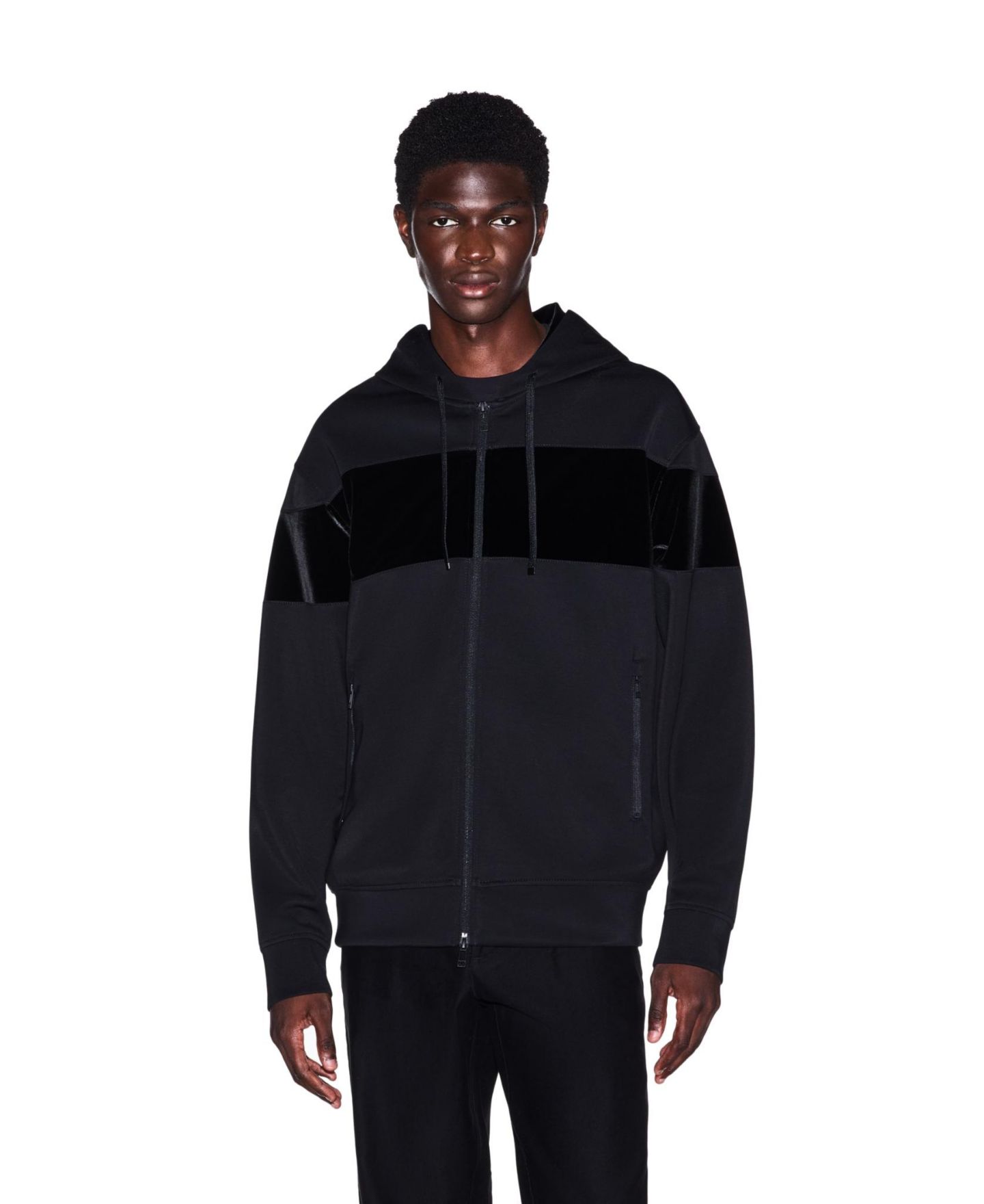 Мужское худи A|X Armani Exchange Colorblock Full-Zip, цвет: Чёрный — фото 1