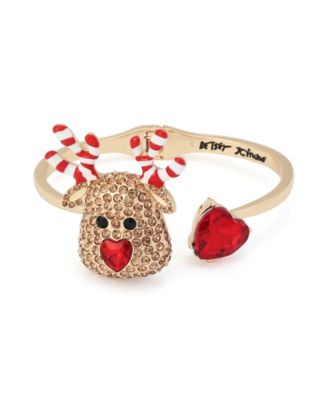 Glass Crystal Candy Cane Reindeer Bangle Bracelet