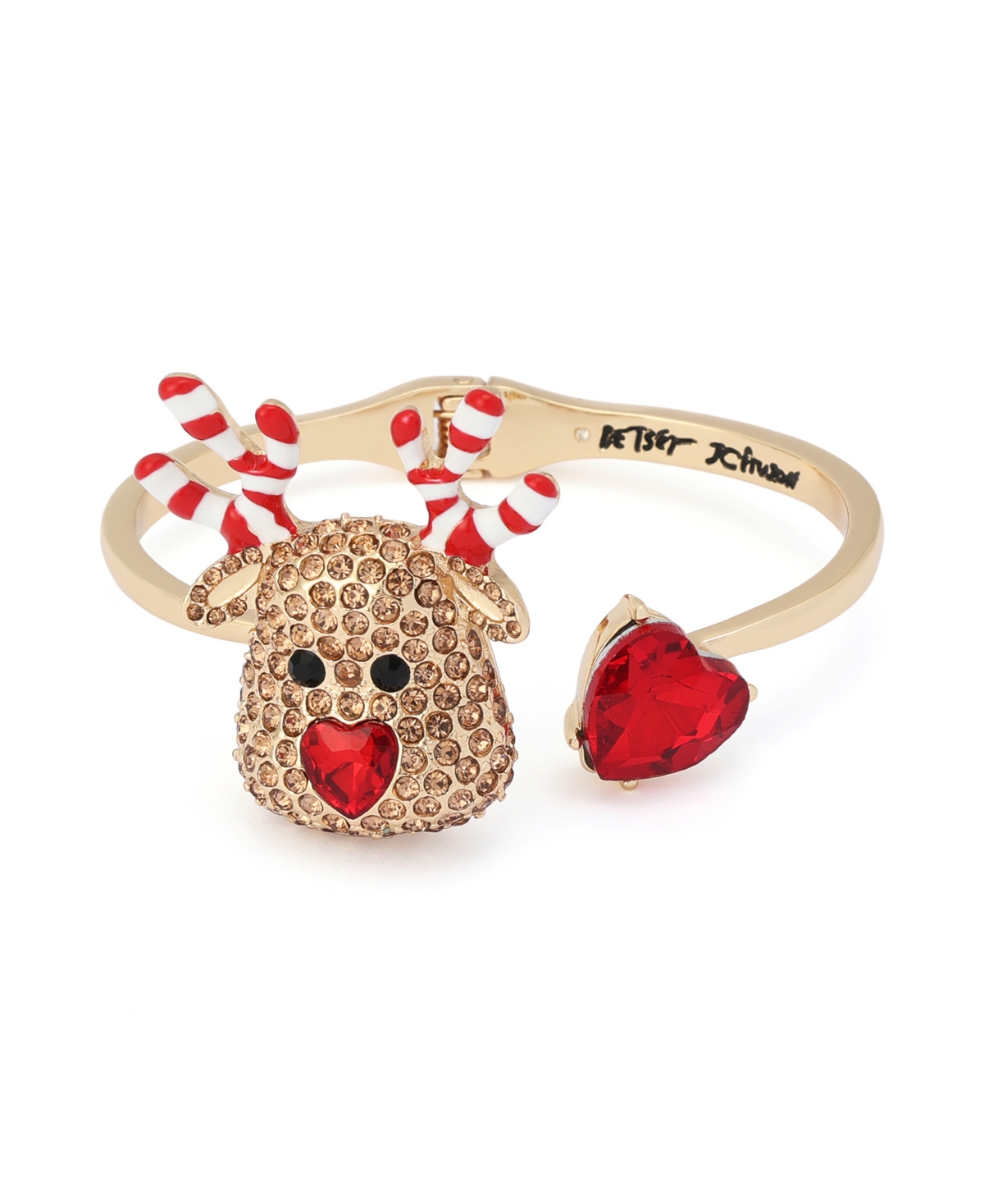 Betsey Johnson Glass Crystal Candy Cane Reindeer Bangle Bracelet