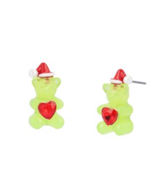 Imitation Pearl and Glass Crystal Gold-Tone Christmas Stud Earrings