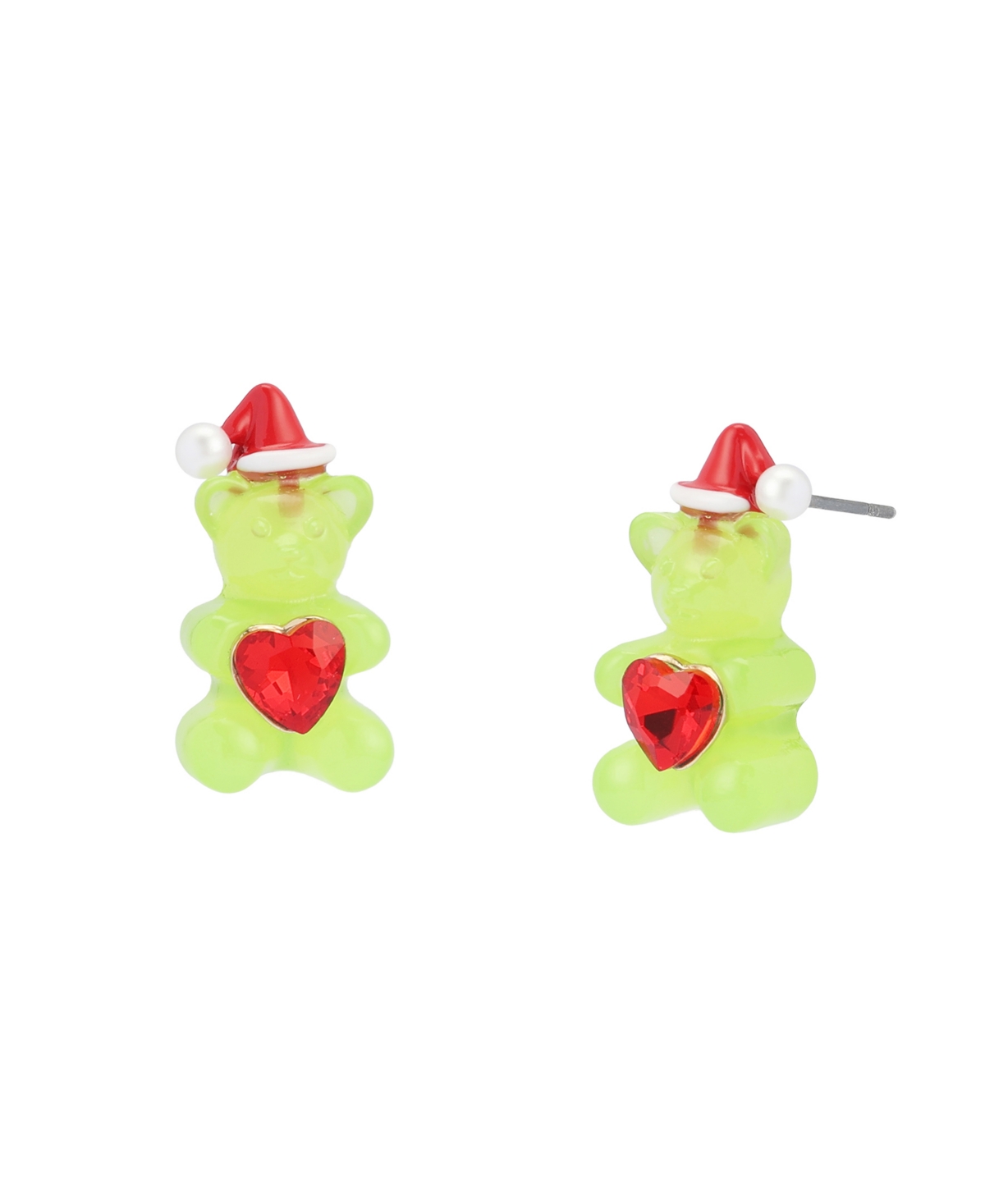 Betsey Johnson Imitation Pearl and Glass Crystal Gold-Tone Christmas Stud Earrings