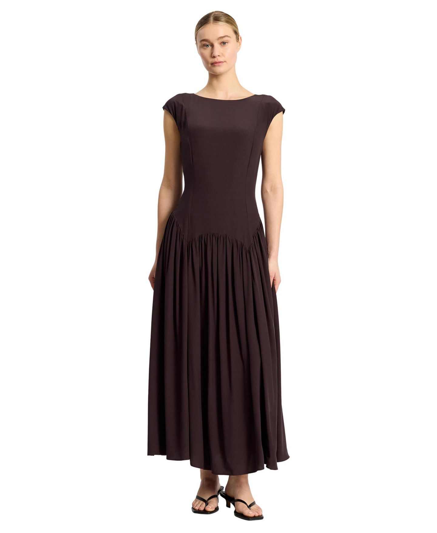Женское платье Albaray Drop-Waist Fitted-Bodice Slash-Neck Maxi, цвет: Шоколадный — фото 1