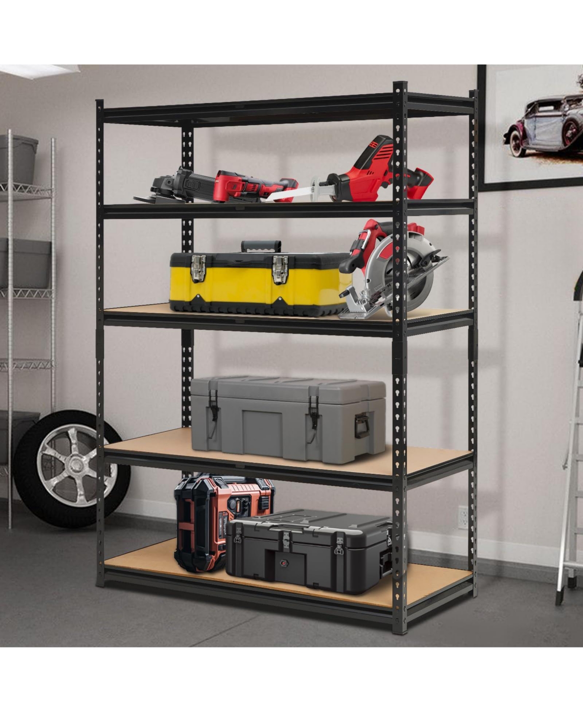 homfan 5-Tier Metal Storage Rack, Heavy-Duty Industrial Shelving Unit with Adjustable Shelves for Garage Pantry Kitchen