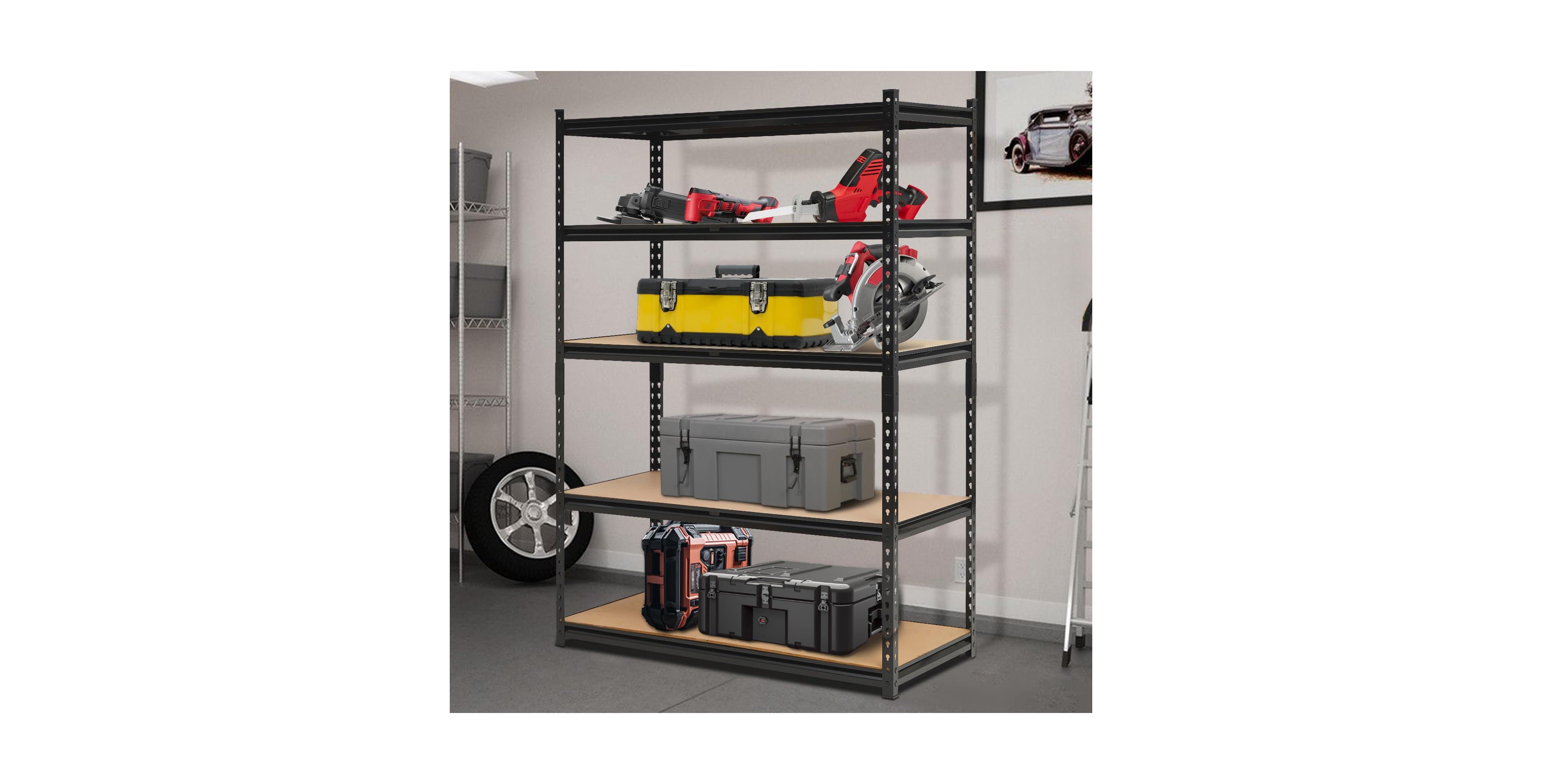 homfan 5-Tier Metal Storage Rack, Heavy-Duty Industrial Shelving Unit with Adjustable Shelves for Garage Pantry Kitchen