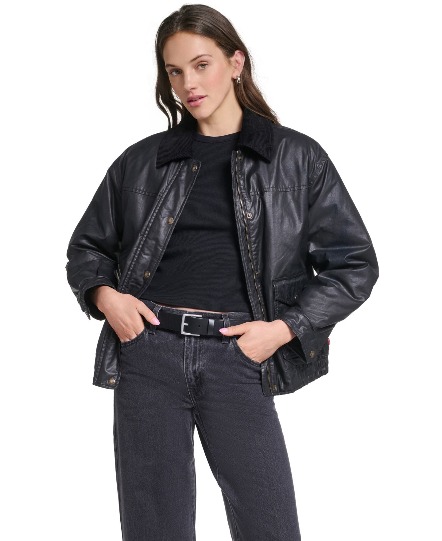 Женская куртка Levi's Relaxed Dad Bombel85 Waxed-Cotton Corduroy-Collar Bomber, цвет: Чёрный — фото 1