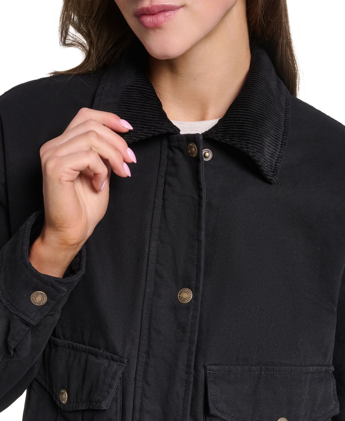 Женская куртка Levi's Cropped Cotton Corduroy-Collar Barn, цвет: Чёрный — фото 3