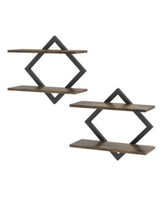 15 Inch Set of 2 Engineered Wood and Metal Frame Wall-Mounted Floating Shelves
