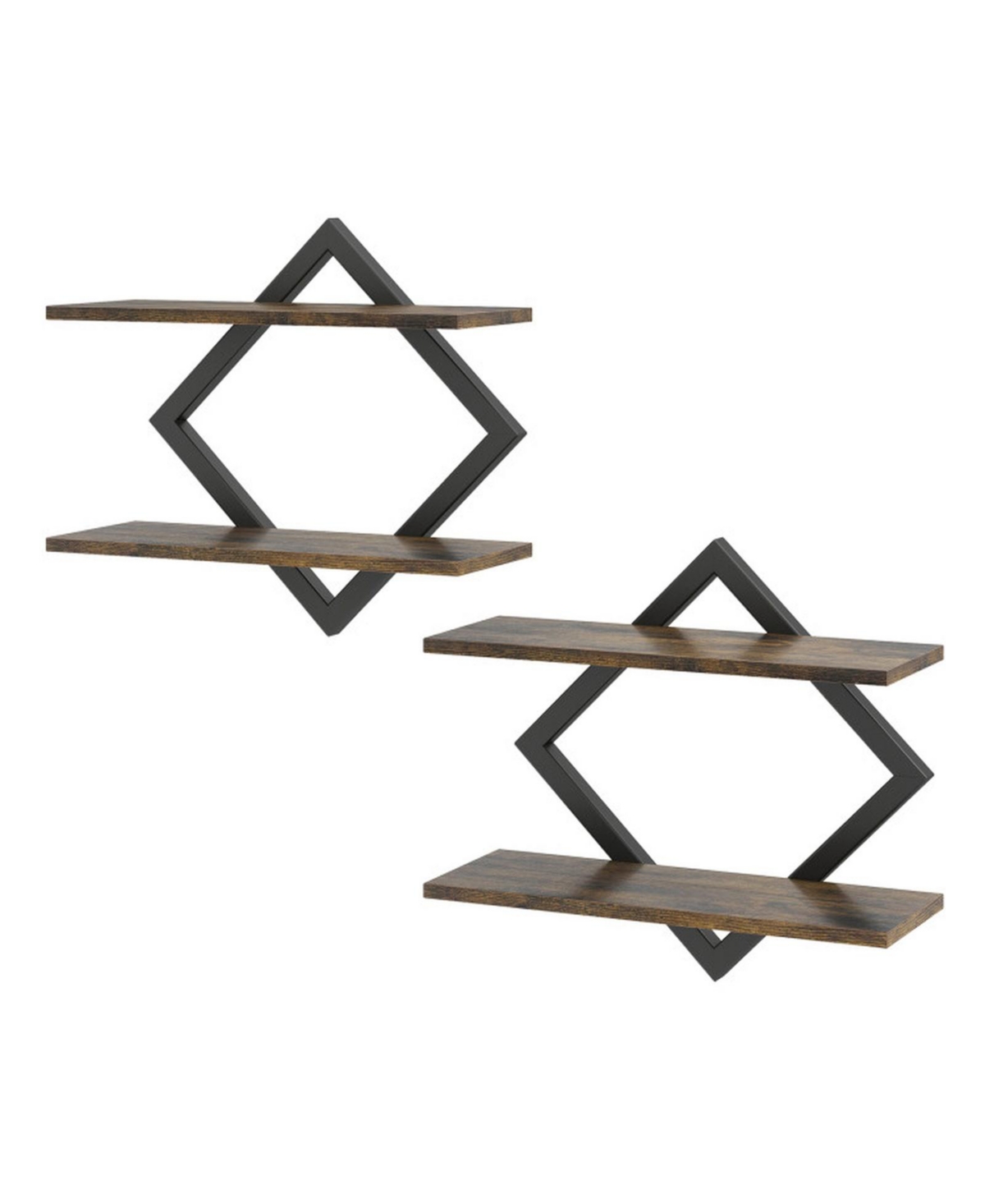 Gouun 15 Inch Set of 2 Engineered Wood and Metal Frame Wall-Mounted Floating Shelves - Brown
