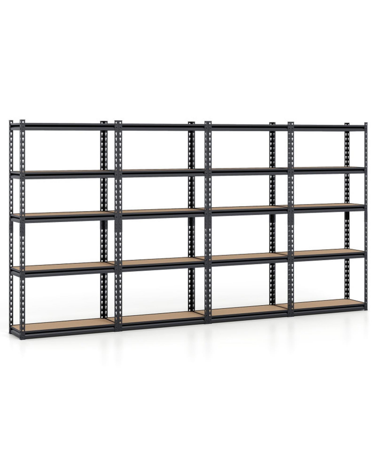 Gouun 60 Inch 5-Tier Set of 4 Metal and Mdf Boltless Interlocking Heavy Duty Garage Shelving - Black
