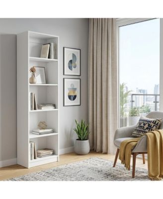 71 Inch 5-Tier Manufactured Wood Fixed Shelf Bookcase